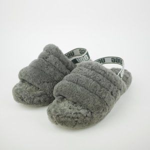 UGG Fluff Yeah Women's 6 - Gray fleece sandal slide slippers comfort shoes strap